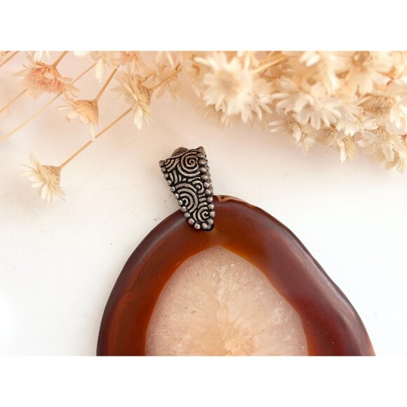 Polished Brown Crystal Free-Form Shaped Large Silver Toned Vintage Pendant - Picture 6 of 15